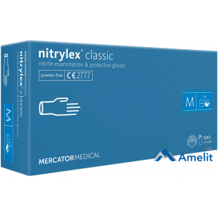 Рукавички нітрилові, Nitrylex Classic "М", без пудри. сині (Mercator Medical), 50 пар